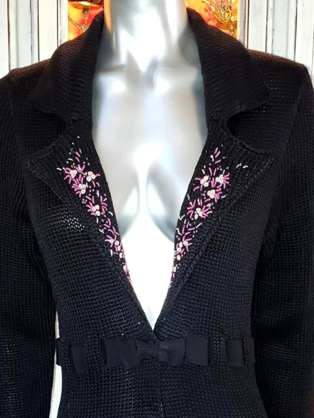 Vintage Betsey Johnson New York Duster Coat Black Sweater Dress Knit Jacket M S - Picture 11 of 14